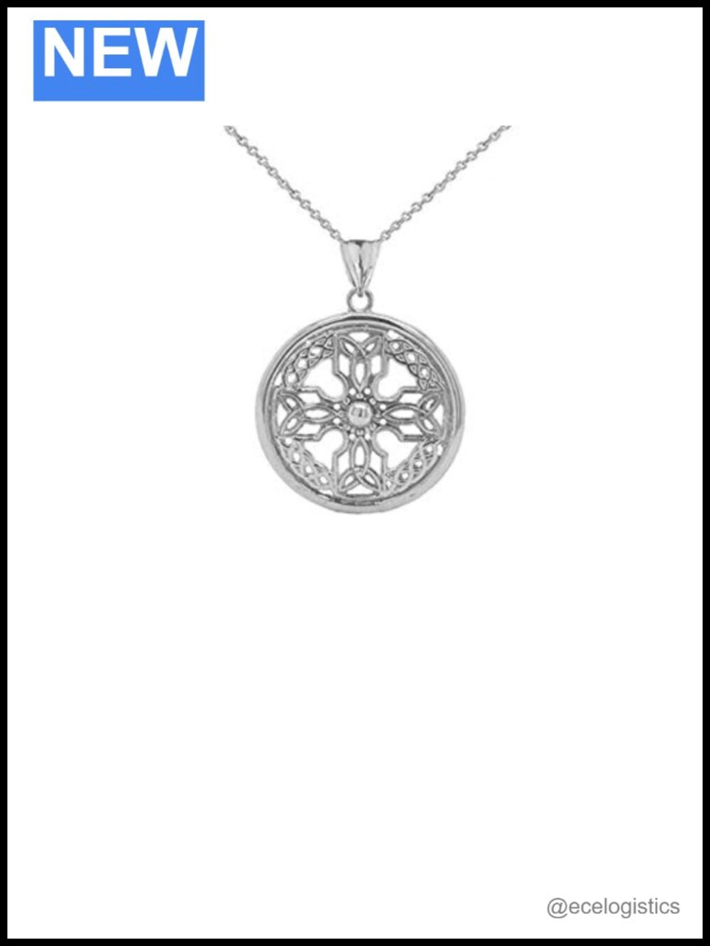 Sterling Silver Celtic Knot Cross Shield Pendant Necklace